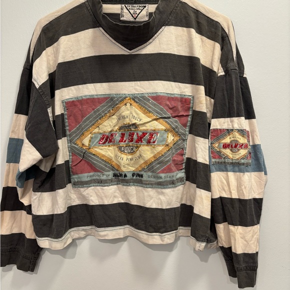 Ultra Pink Sweaters - Vintage Preowned Ultra Pink Gray and Cream Striped Shirt